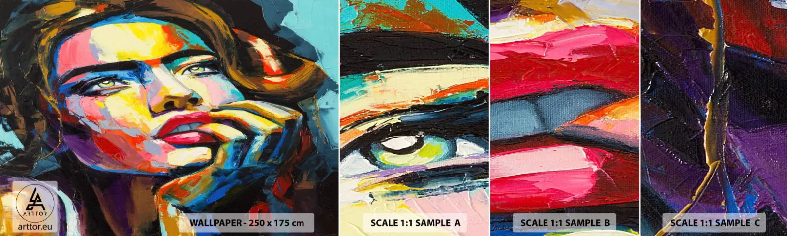 Fototapet Prov Standard Eco - Drömmar seglar i himlen som fåglar - Porträtt av en kvinna, Ansikte, Bit - 100x30 cm