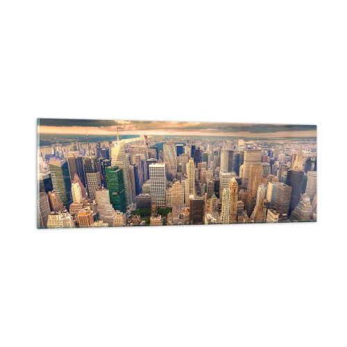 Glastavla - Bild på glas - Förgylld metropolis - 90x30 cm