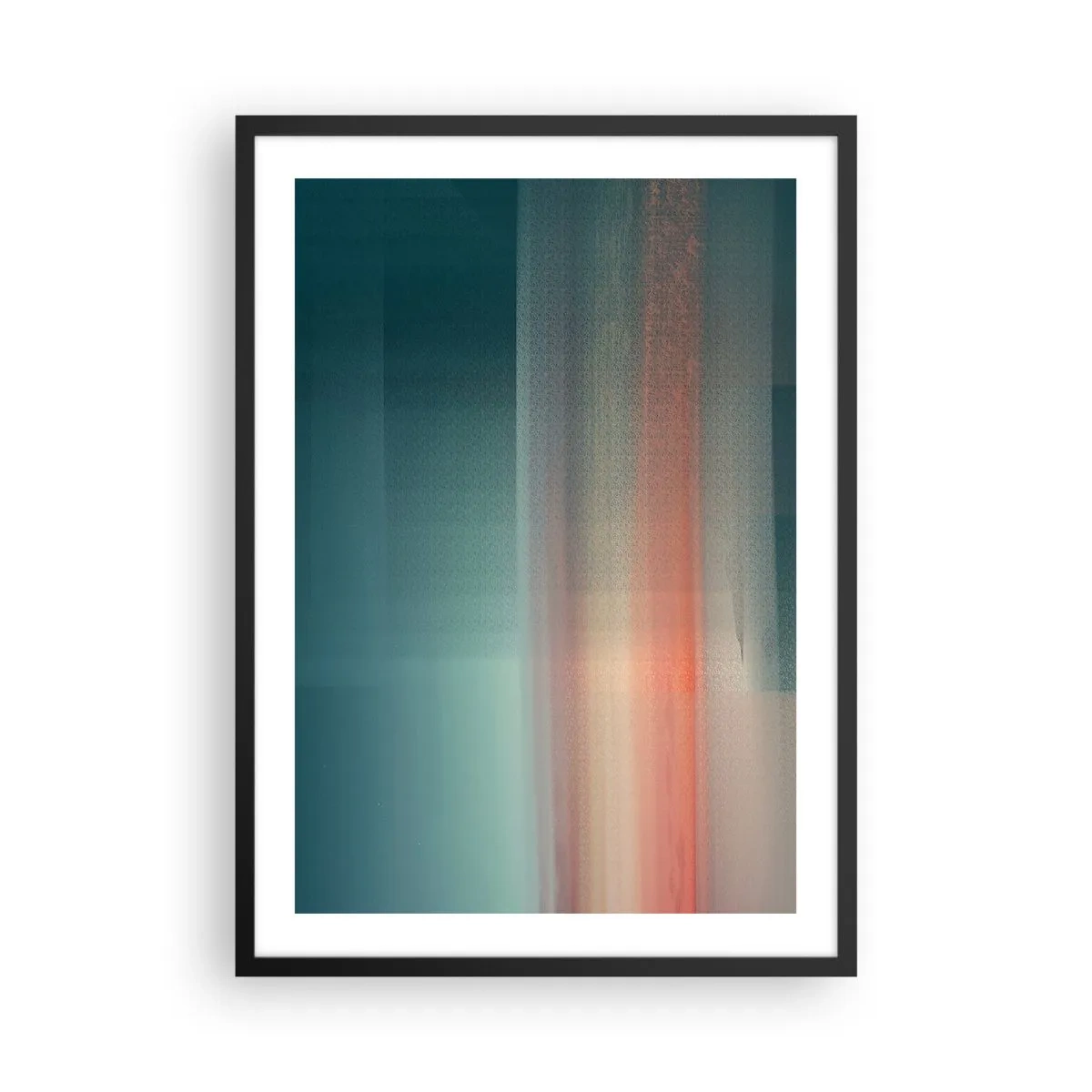 Affisch i svart ram - Ett abstrakt ljusspel i nyanser av turkos och rött. - 50x70cm - Abstraktion: ljusvågor - Modern väggdekoration för vardagsrum och sovrum ARTTOR