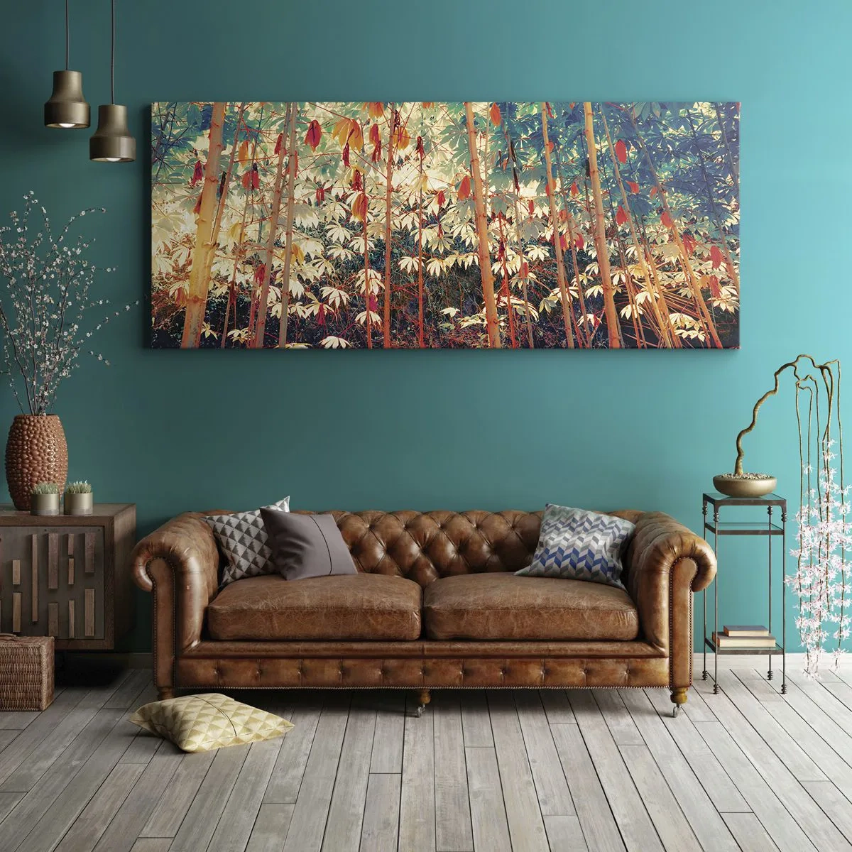 Canvastavla - Bild på duk - Lövbladens hemlighetsfulla liv - 100x40 cm