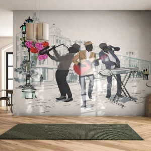 Självhäftande Fototapet Deluxe Sticker - Gatumusik - musik, Gitarr, Band - 250x175 cm