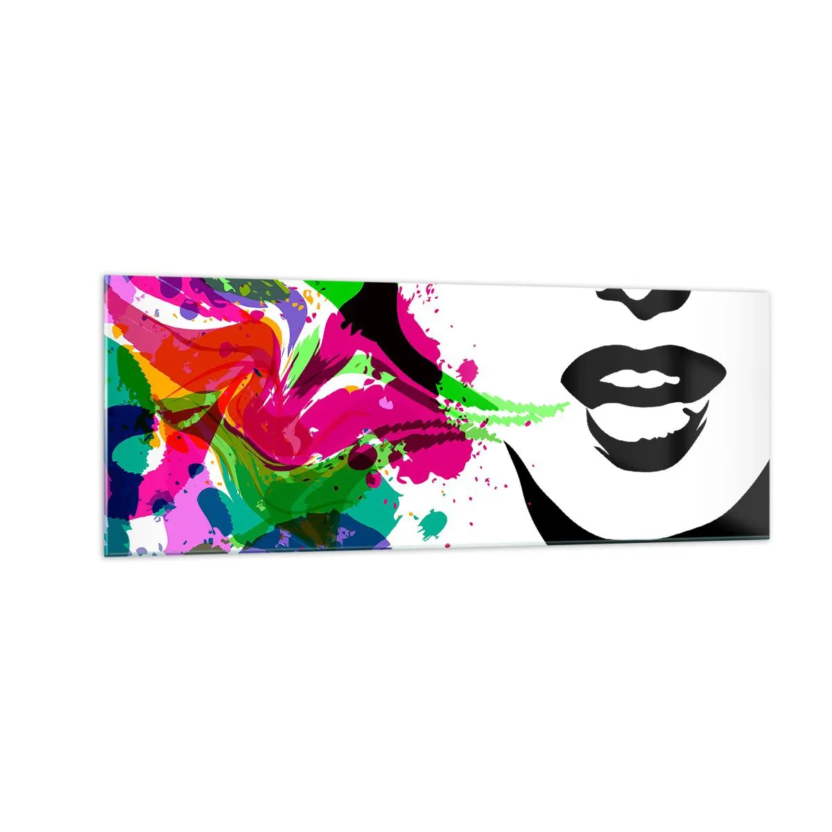 Glastavla - Bild på glas - Berättelse i regnbågens färger - 140x50 cm