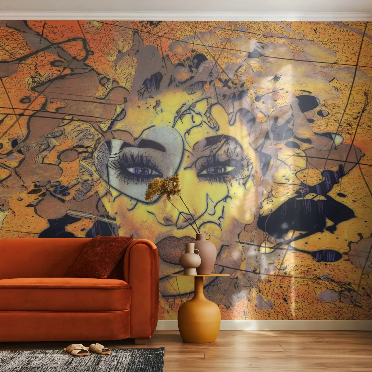 Självhäftande Fototapet Deluxe Sticker - Solig skönhet - Abstraktion, Kvinnans ansikte, Ögon - 250x175 cm