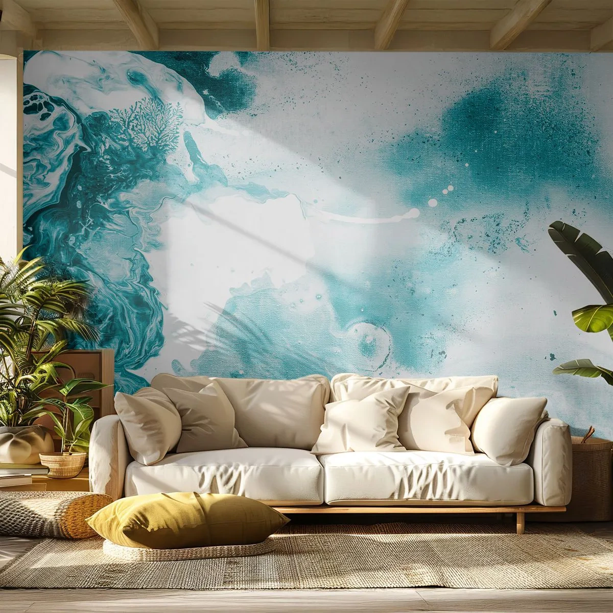 Fototapet Premium Canvas - Blåa laguner - Abstraktion, Bit, Modern konst. - 350x256 cm