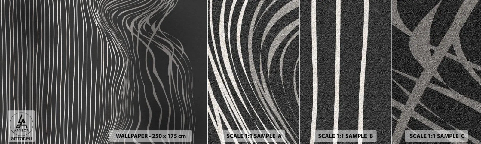 Provbit av självhäftande fototapet Deluxe Sticker - Rytm och accent - Abstraktion, Bit, Svartvitt - 100x30 cm