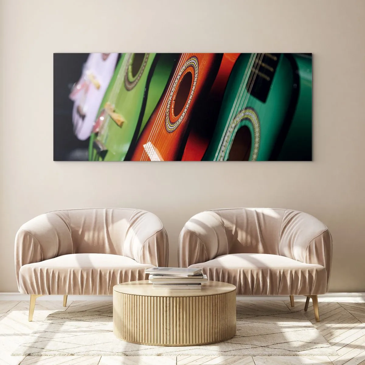 Glastavla - Bild på glas - Gitarren har flera färger - 160x50 cm