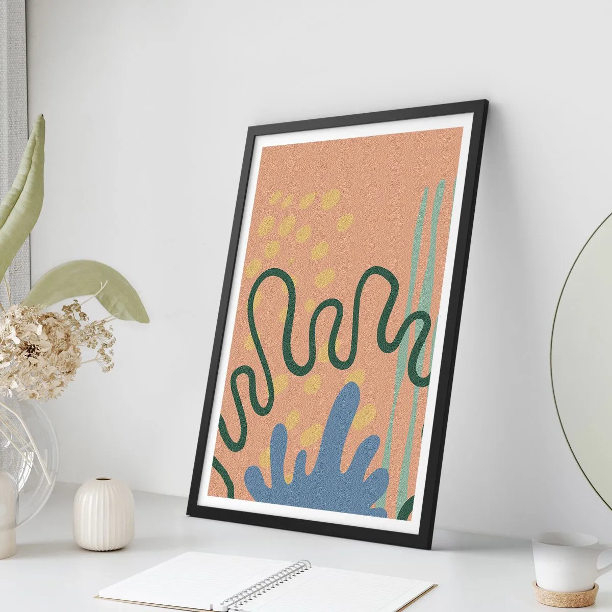 Affisch i svart ram - Abstrakt komposition i varma färger - 50x70cm - Abstraktion: naturens mångfald - Modern väggdekoration för vardagsrum och sovrum ARTTOR