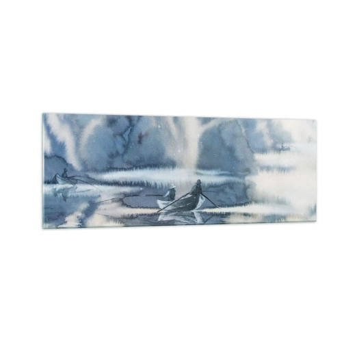 Glastavla - Bild på glas - Sportfiskare i sitt paradis - 140x50 cm