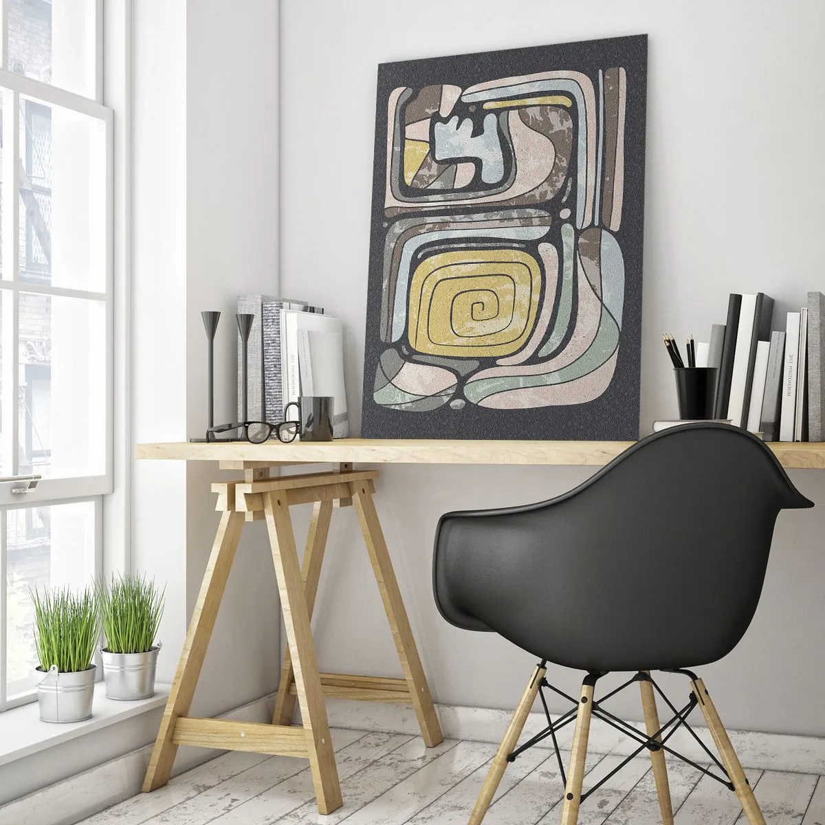 Glastavla - Bild på glas - Abstraktion i en förcolumbiansk anda - 50x70 cm