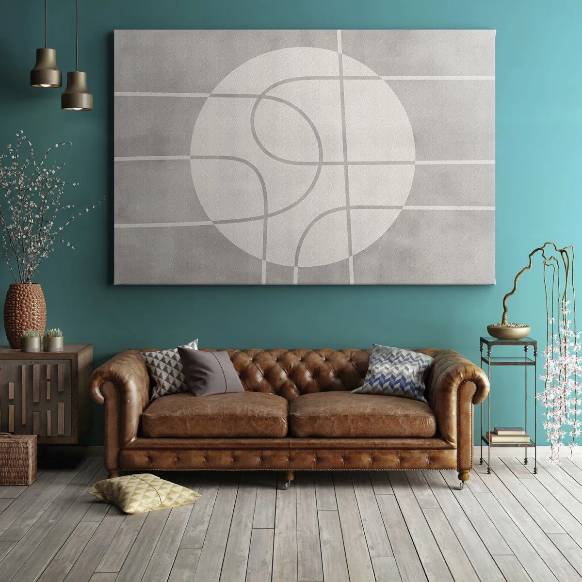 Canvastavla - Bild på duk - Geometriskt mönster i nyanser av grått och vitt - 70x50cm - Cirkulärt och rakt fram - Modern väggdekoration för vardagsrum och sovrum ARTTOR