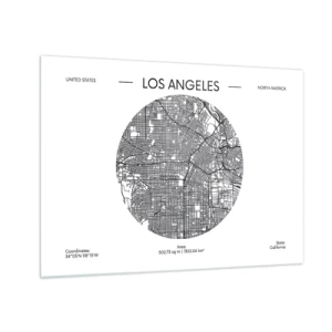 Glastavla - Bild på glas - En minimalistisk svartvit karta över Los Angeles. - 70x50cm - Los Angeles anatomi - Modern väggdekoration för vardagsrum och sovrum ARTTOR