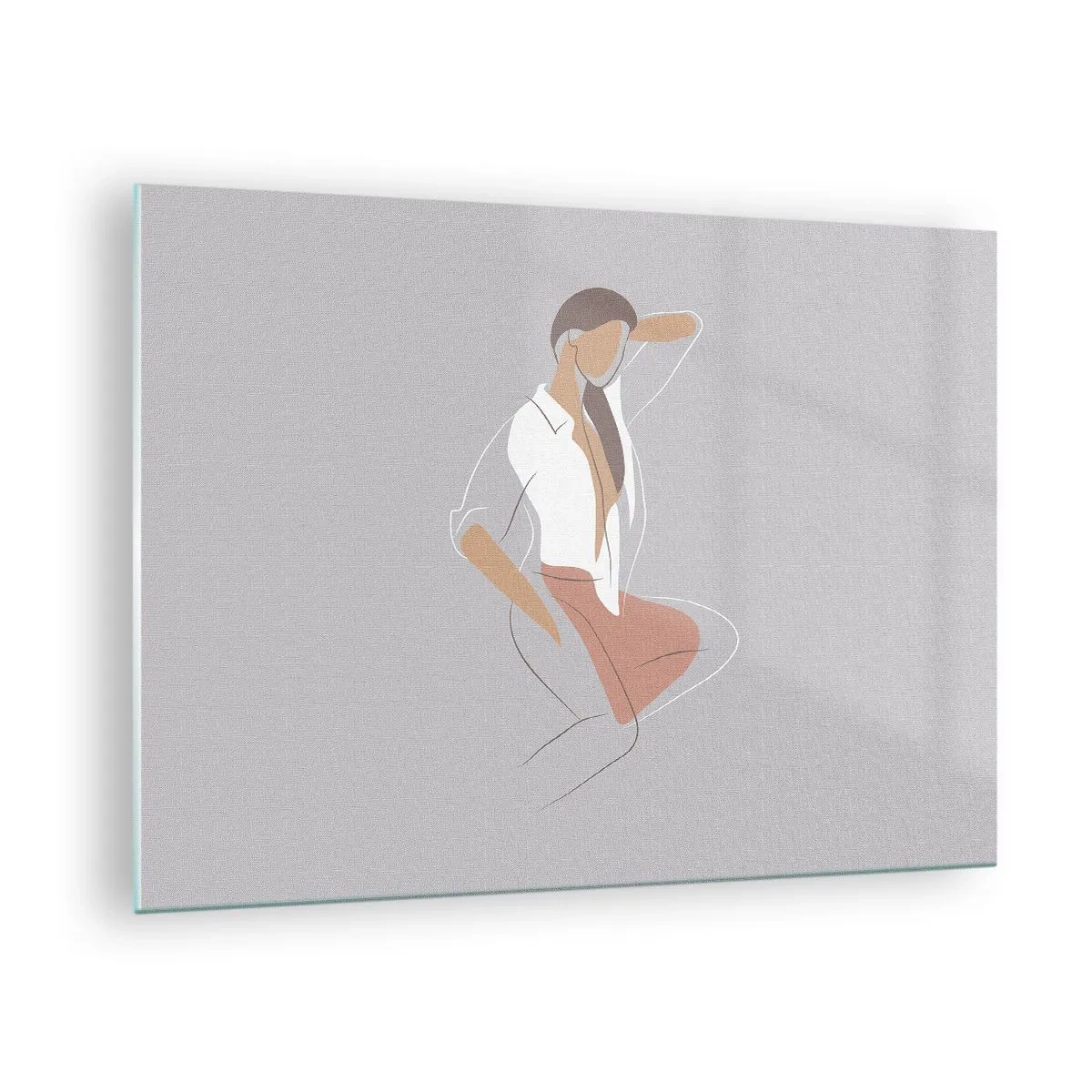 Glastavla - Bild på glas - Kvinnans silhuett i minimalistisk stil - 70x50cm - Charmens kontur - Modern väggdekoration för vardagsrum och sovrum ARTTOR