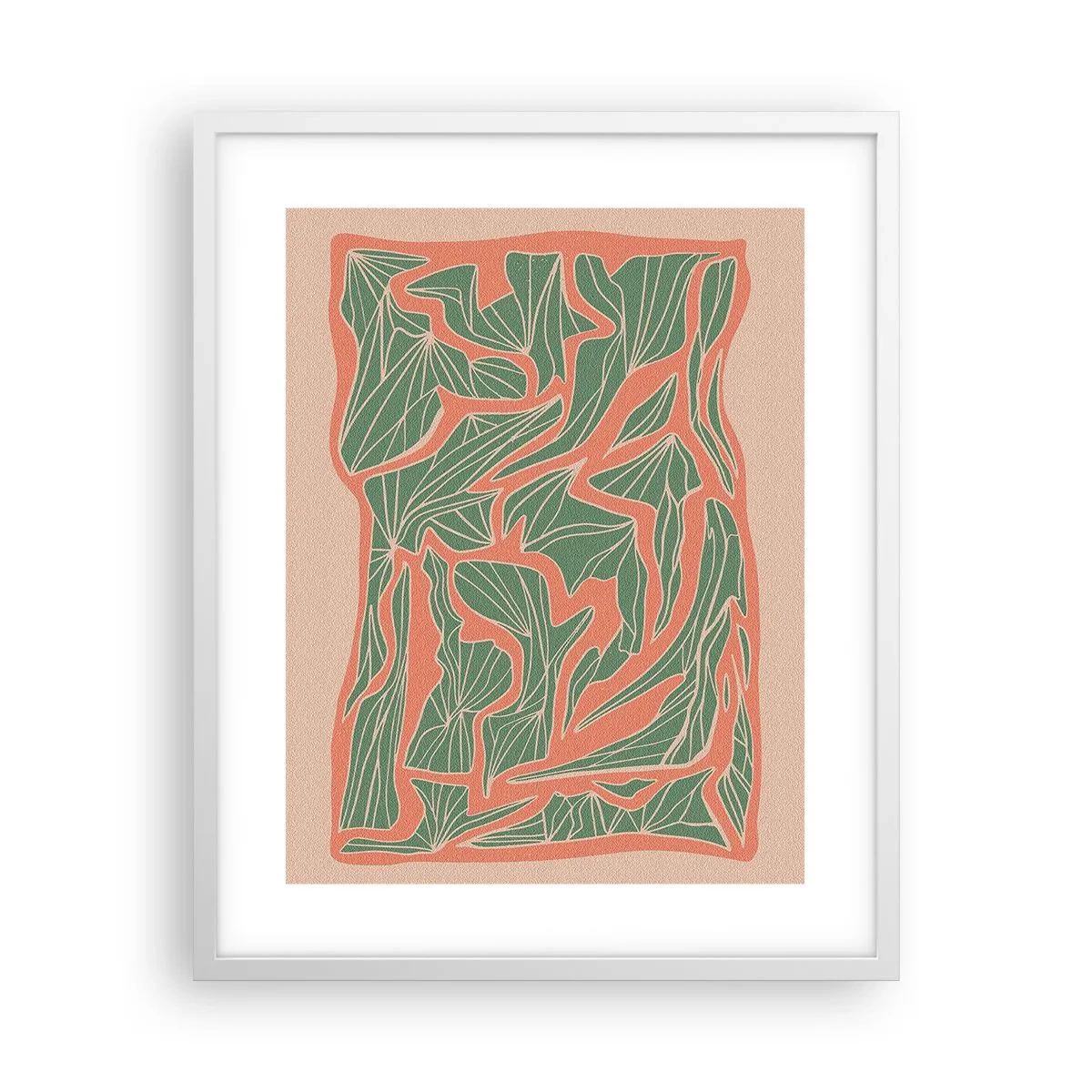 Affisch i vit ram - En kamp mellan korall och grönt - 40x50 cm