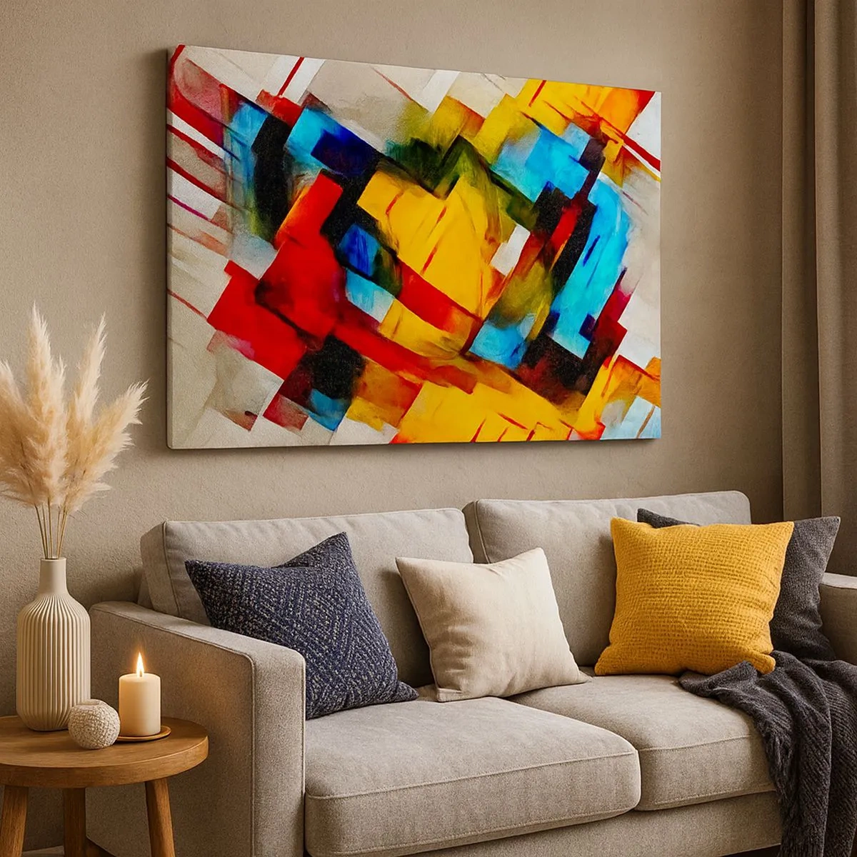 Canvastavla - Bild på duk - Abstrakt geometrisk komposition i livfulla färger - 70x50cm - Färgmix - Modern väggdekoration för vardagsrum och sovrum ARTTOR