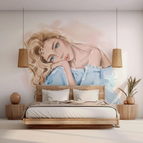 Fototapet Premium Canvas - Drömmande i blått - Kvinna, Mode, Grafik - 100x70 cm
