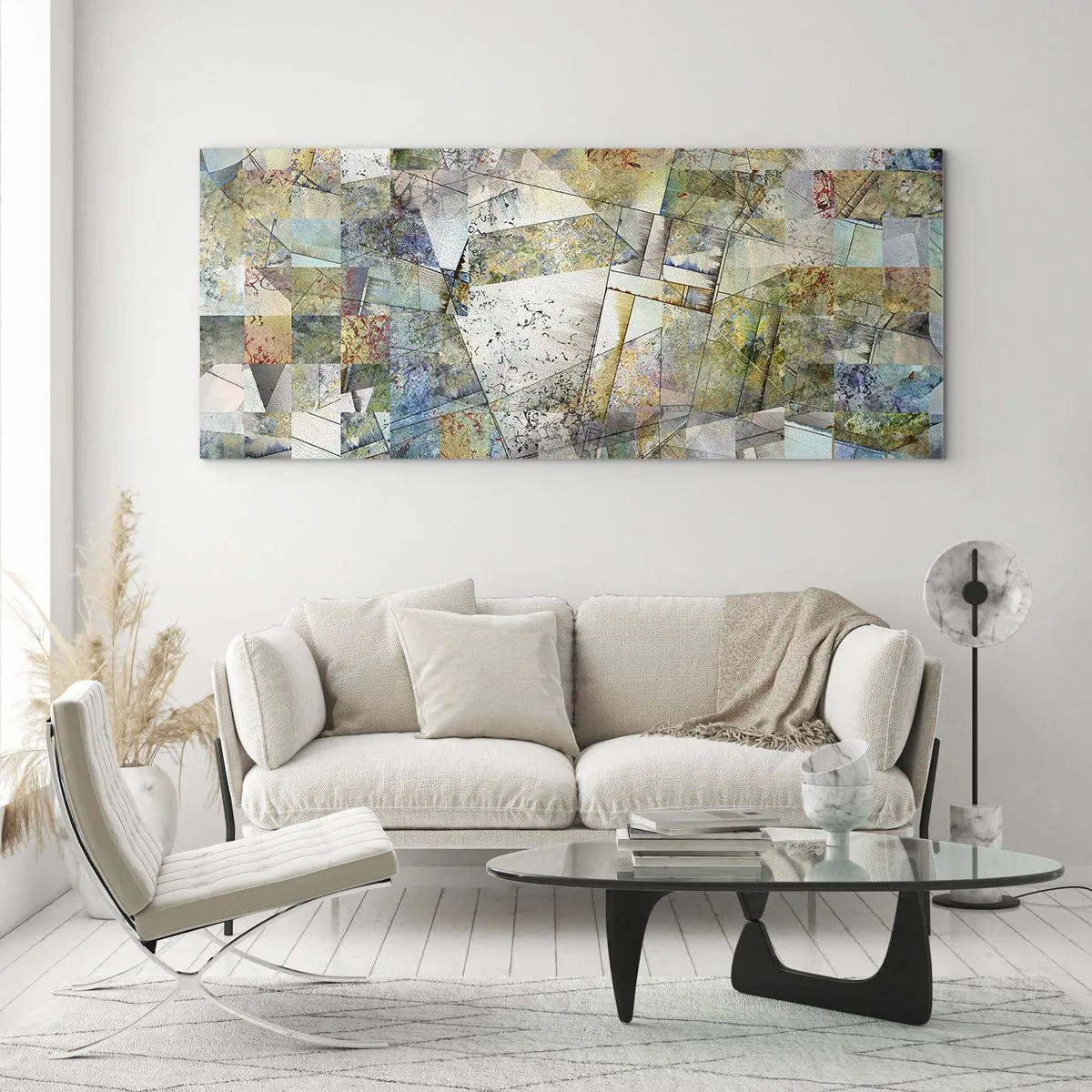 Glastavla - Bild på glas - Geometrisk omblandning - 100x40 cm