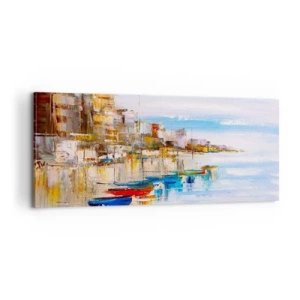 Canvastavla - Bild på duk - Flerfärgad urban hamn - 100x40 cm