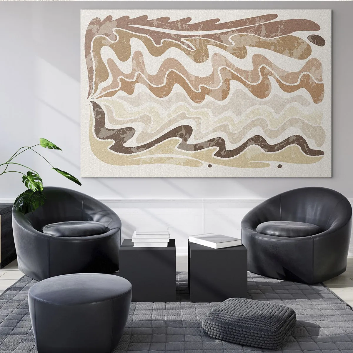 Glastavla - Bild på glas - Beige och bruna vågor i en abstrakt komposition - 70x50cm - Bra energi - bra känslor - Modern väggdekoration för vardagsrum och sovrum ARTTOR