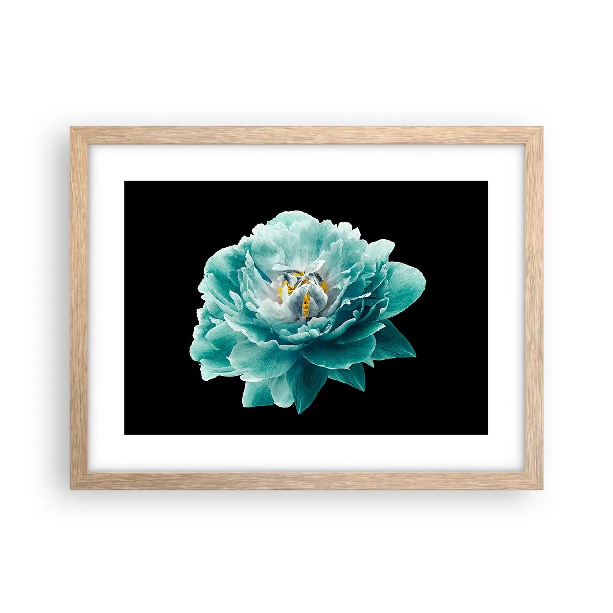 Affisch i ram av ljusek - Blå och gyllene kronblad - 40x30 cm