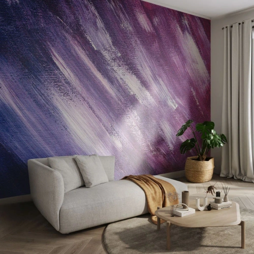 Fototapet Standard Eco - Abstrakta penseldrag i lila nyanser - 100x70cm - När solig vind blåser - Modern väggdekoration för vardagsrum och sovrum ARTTOR