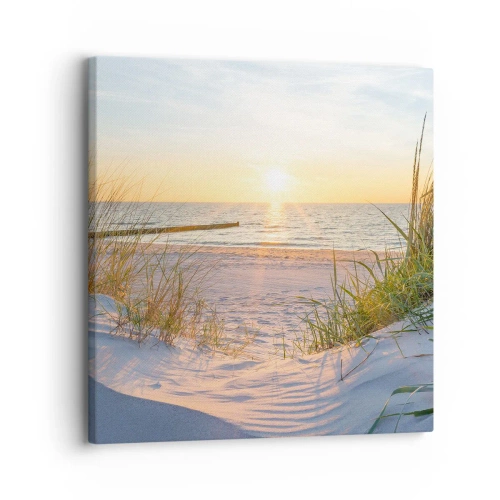 Canvastavla - Bild på duk - Havets brus, fågelsång, tom strand bland träden - 30x30 cm