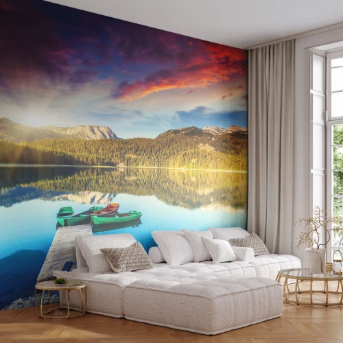 Fototapet Premium Canvas - Vid spegelklart vatten - Landskap, Berg, Skog - 350x256 cm