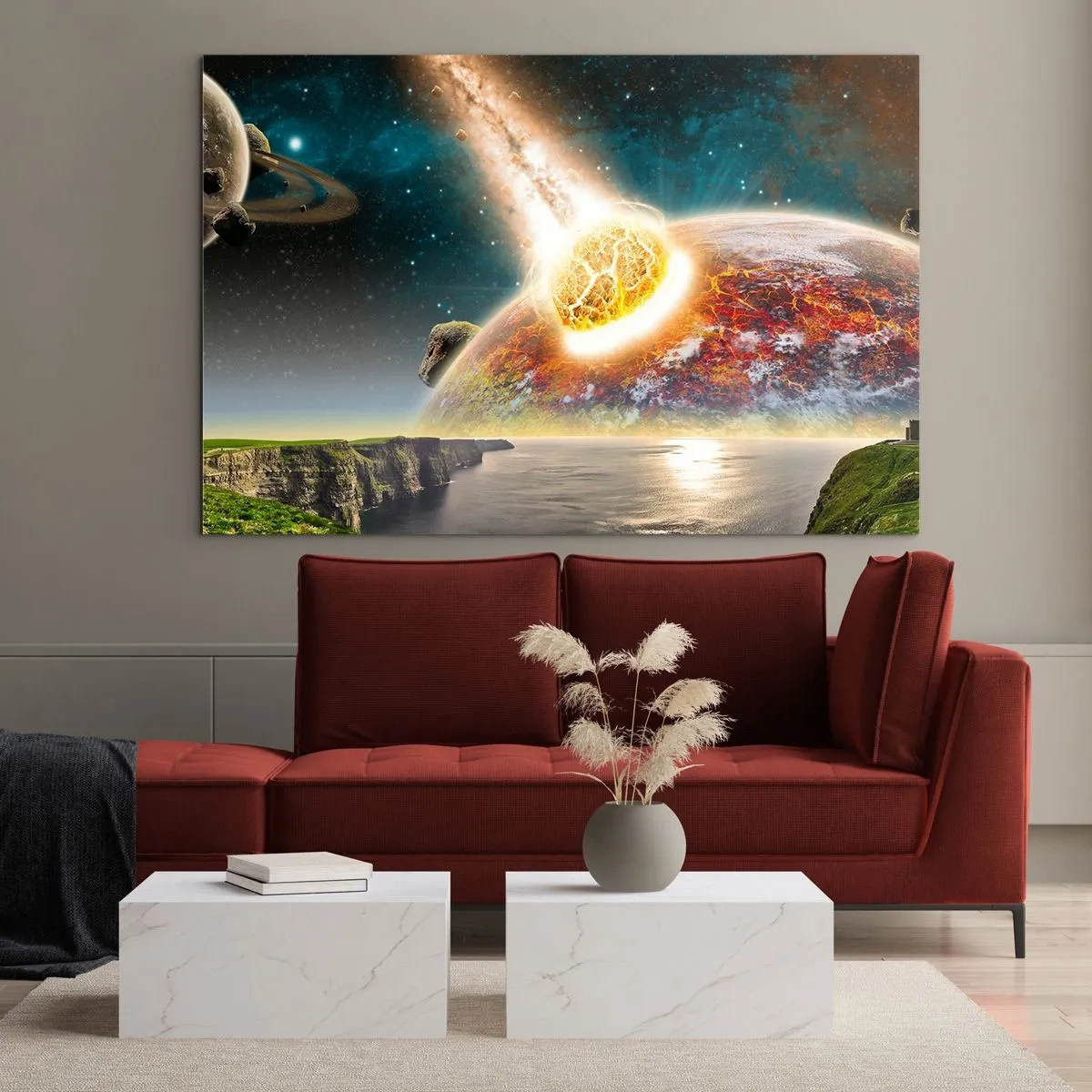 Glastavla - Bild på glas - Rymddrama - 100x70 cm