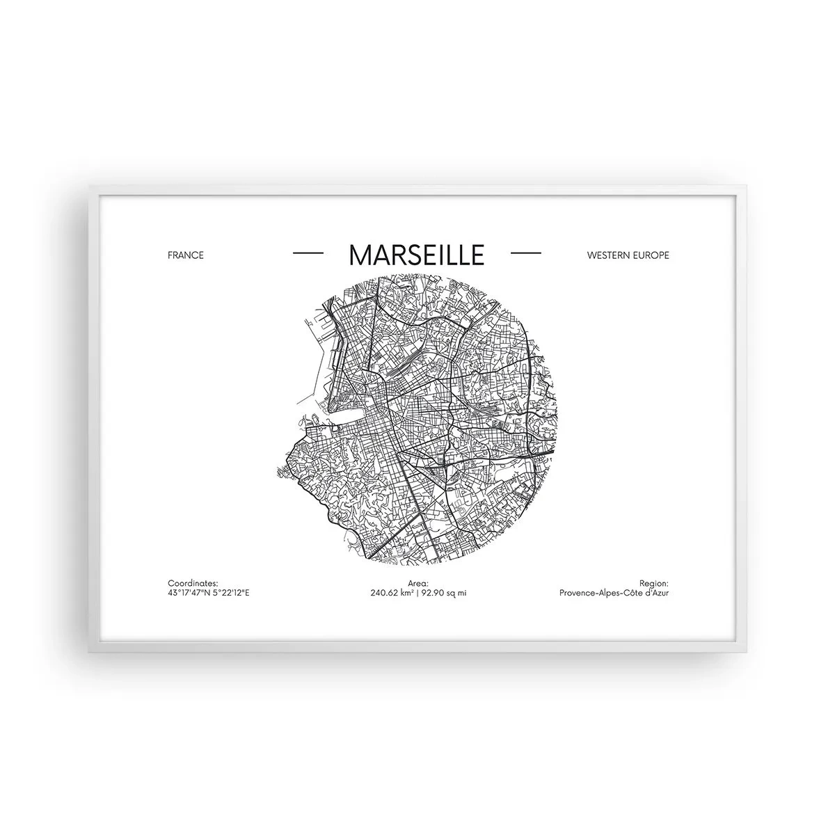Affisch i vit ram - Marseilles anatomi - 100x70 cm