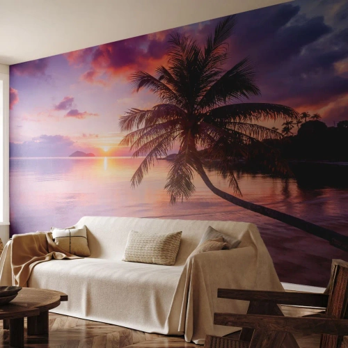 Fototapet Premium Sand - Lugnt enda fram till horisonten - Landskap, Kokosnötspalm, Hav - 450x315 cm