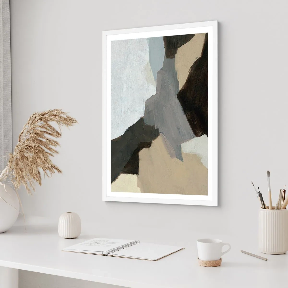 Affisch i vit ram - Abstraktion: avgrening av det gråa - 50x70 cm