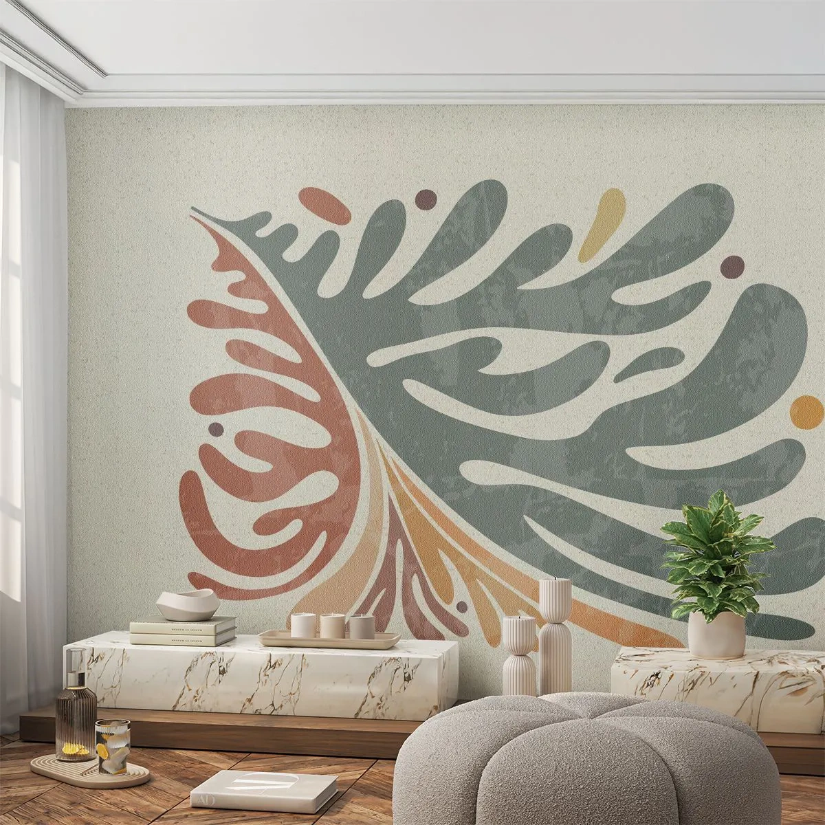 Fototapet Premium Canvas - Flerfärgat blad - Boho, Minimalism, Bit - 250x175 cm