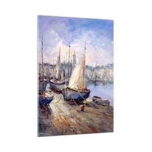 Glastavla - Bild på glas - Stad vid viken - 50x70 cm