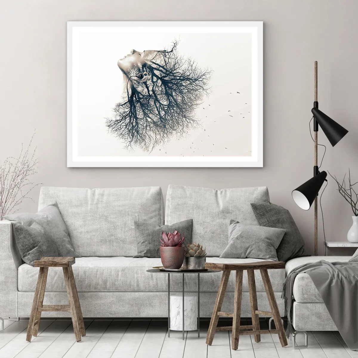 Affisch i vit ram - Lyssnar på trädens viskningar - 70x50 cm