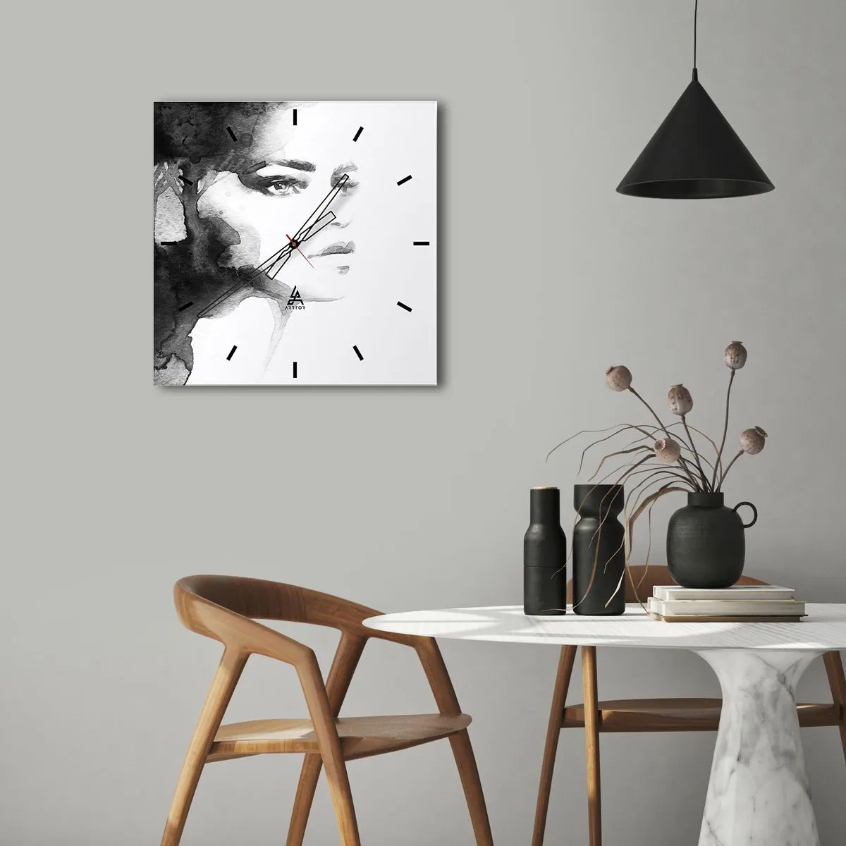 Väggklocka - Klocka på glas - Skapad av hemlighet och dimma - 30x30 cm