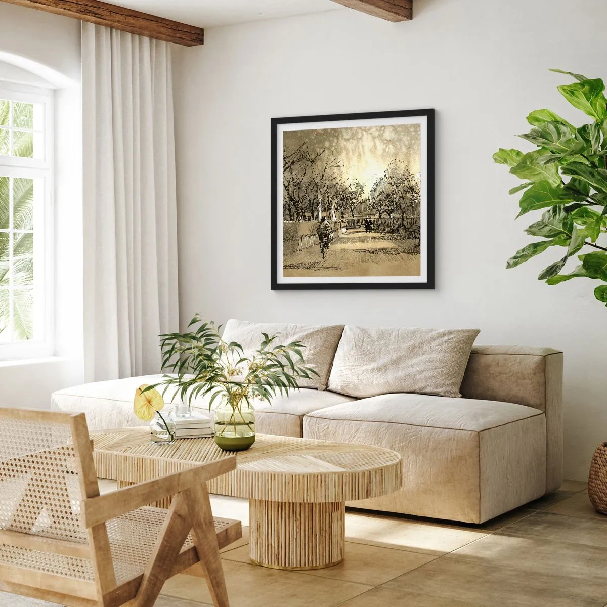 Affisch i svart ram - En stund fångad med penna - 60x60 cm