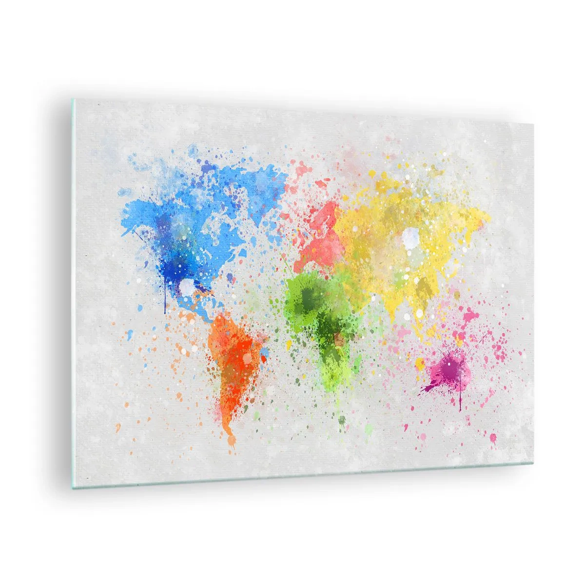 Glastavla - Bild på glas - En världskarta i färgglada färgstänk - 70x50cm - Världens alla färger - Modern väggdekoration för vardagsrum och sovrum ARTTOR