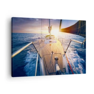 Canvastavla - Bild på duk - Yacht till sjöss under solnedgången - 70x50cm - Springa på vågorna - Modern väggdekoration för vardagsrum och sovrum ARTTOR