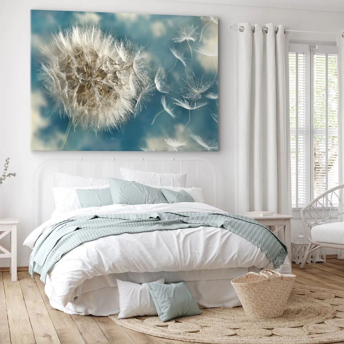 Canvastavla - Bild på duk - En utsprängd maskros mot en blå himmel - 70x50cm - Ängelns andetag - Modern väggdekoration för vardagsrum och sovrum ARTTOR