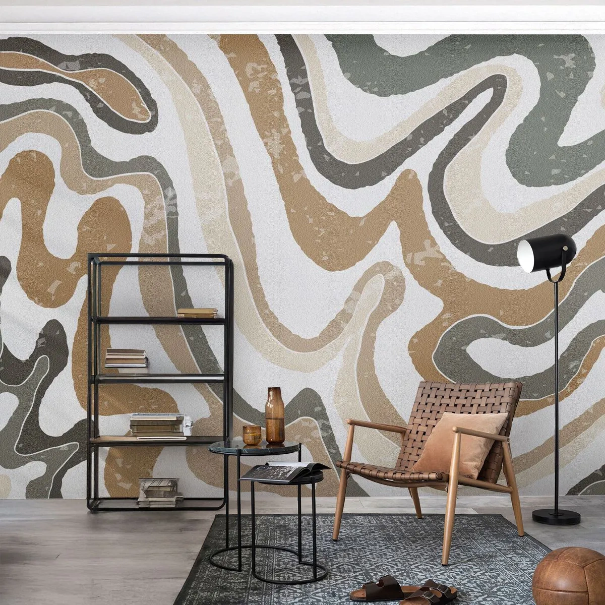 Fototapet Standard Eco - Meandrar av jordnära färger - Abstraktion, Bit, Boho - 150x105 cm