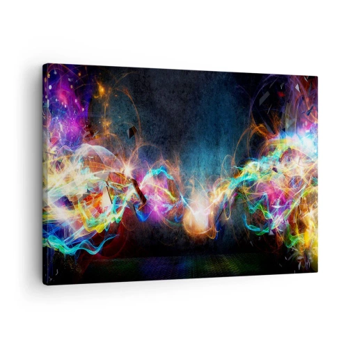 Canvastavla - Bild på duk - Färgglada ljusblixtar i en abstrakt komposition - 70x50cm - Glatt mot mörkret - Modern väggdekoration för vardagsrum och sovrum ARTTOR