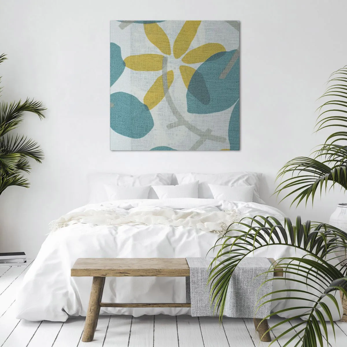 Canvastavla - Bild på duk - Bland azurblå blad - 70x70 cm