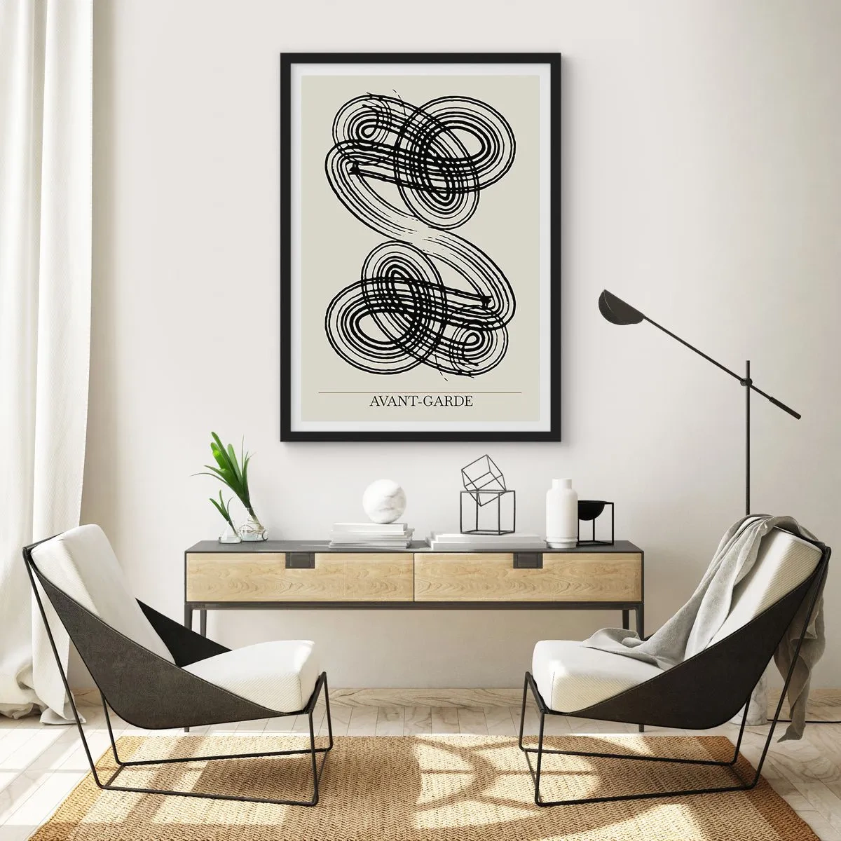 Affisch i svart ram - Abstrakt komposition av avantgardistiska linjer - 50x70cm - Det kom ut spontant - Modern väggdekoration för vardagsrum och sovrum ARTTOR
