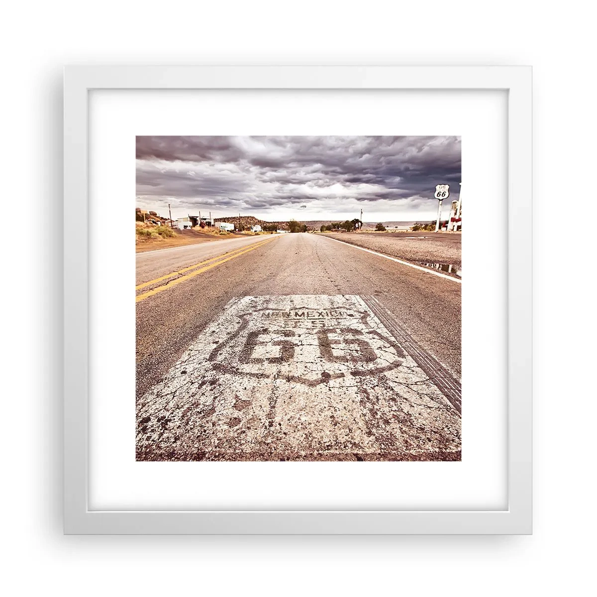 Affisch i vit ram - Mother Road - amerikanska legenden - 30x30 cm
