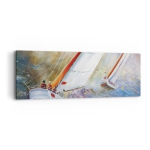 Canvastavla - Bild på duk - Springande på vågorna - 90x30 cm