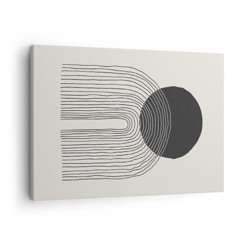 Canvastavla - Bild på duk - Abstrakt mönster med linjer och en svart cirkel på en ljus bakgrund - 70x50cm - Darr och säkerhet - Modern väggdekoration för vardagsrum och sovrum ARTTOR