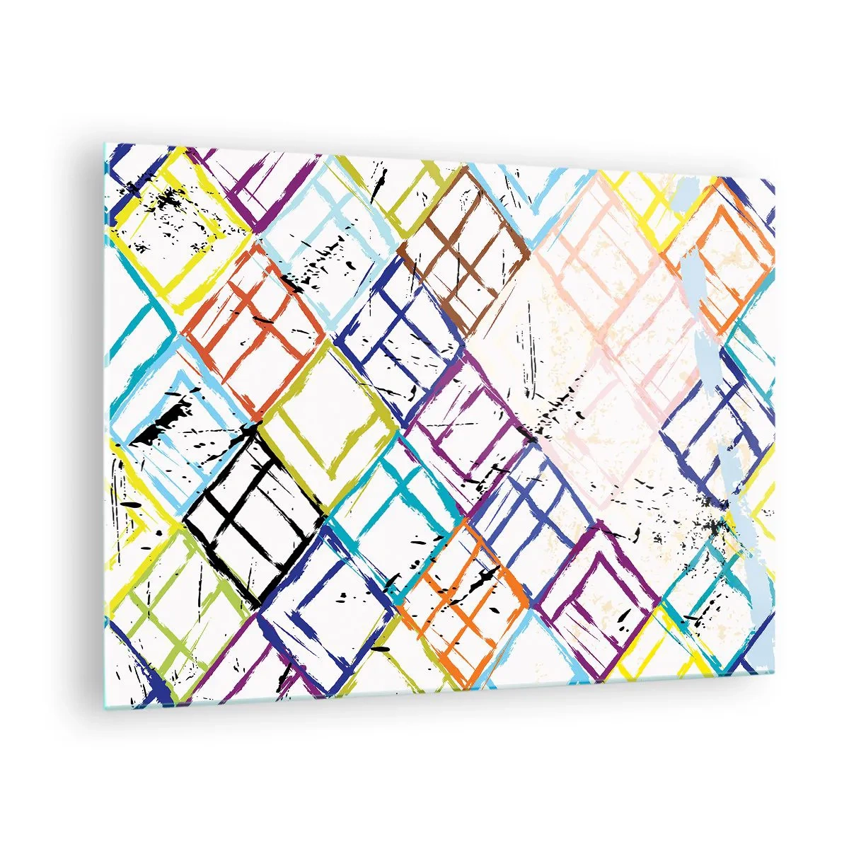 Glastavla - Bild på glas - Abstrakt mönster med flerfärgade romber - 70x50cm - Celler för uthyrning - Modern väggdekoration för vardagsrum och sovrum ARTTOR