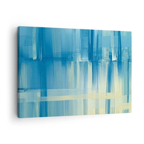 Canvastavla - Bild på duk - En abstrakt målning i nyanser av turkos och blått med geometriska penseldrag. - 70x50cm - Komposition i turkos - Modern väggdekoration för vardagsrum och sovrum ARTTOR