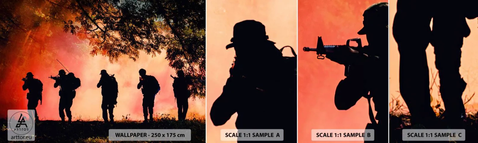 Fototapet Prov Standard Eco - ...Alla för en - Soldat, Vapen, Gevär - 100x30 cm