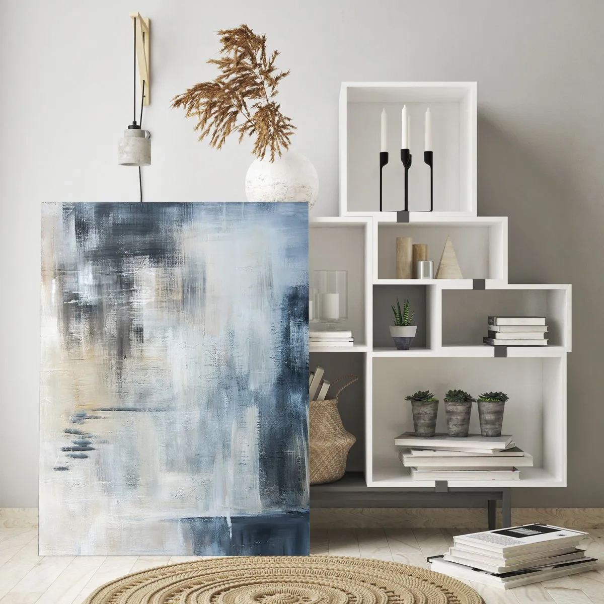 Glastavla - Bild på glas - Bakom en blå slöja - 50x70 cm