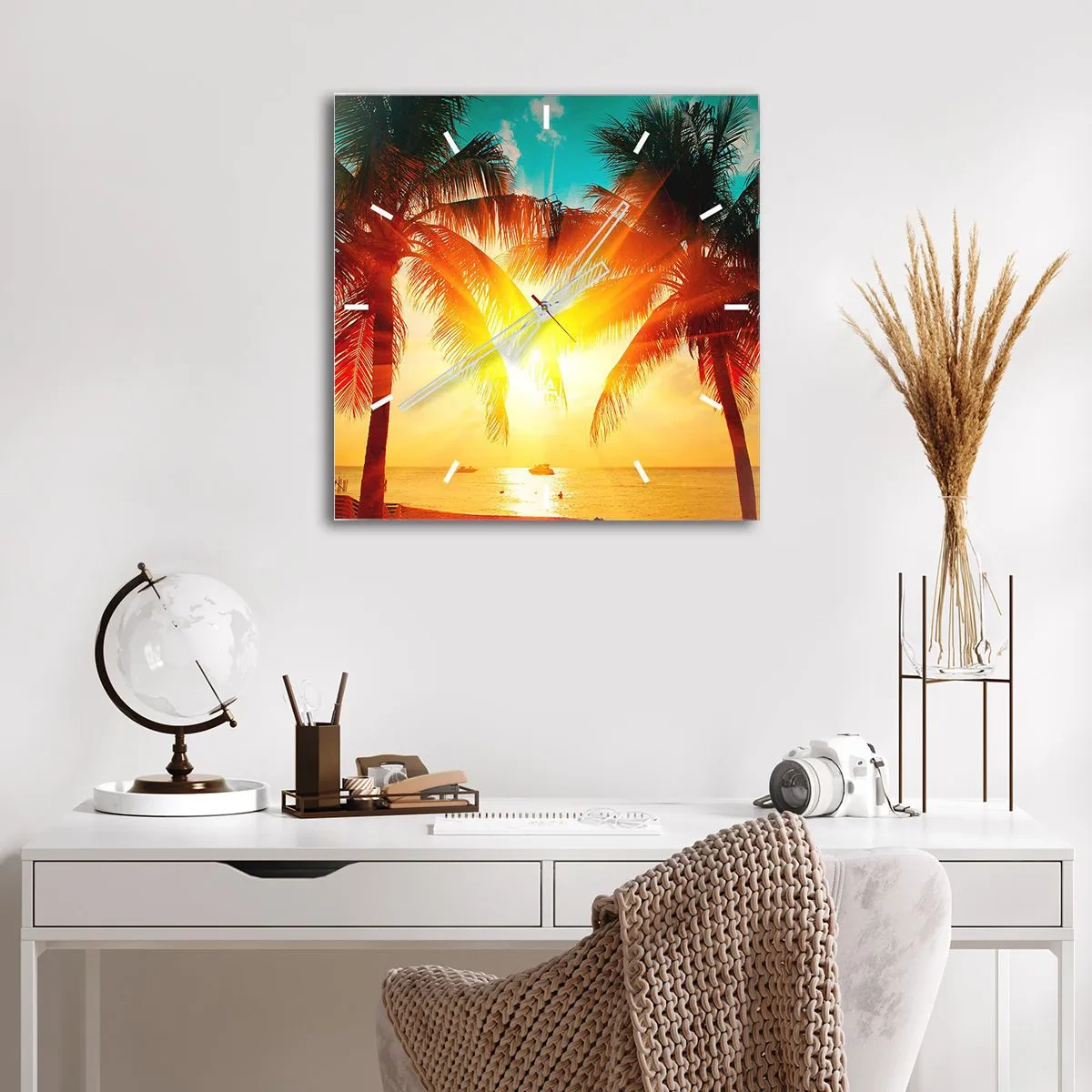 Väggklocka - Klocka på glas - Exotisk par - 30x30 cm